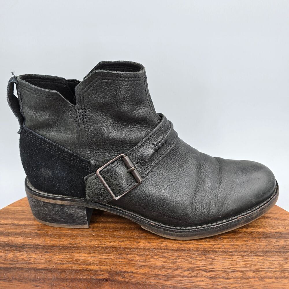 Timberland Boots Womens 8 M Black Leather Block Heel Zip Chelsea Ankle Moto